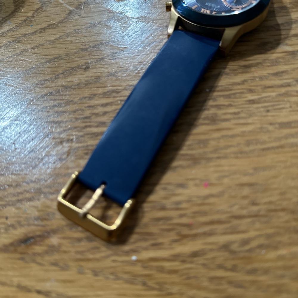 Blue and Gold Watch with Leather Strap